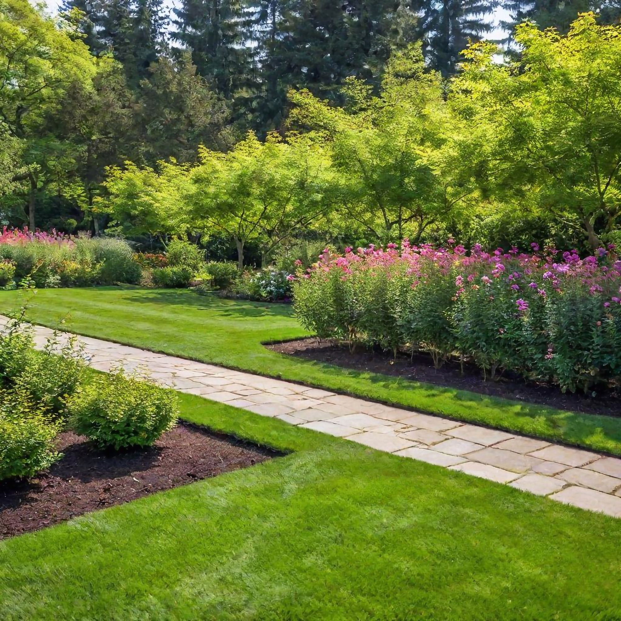 Beautifully landscaped garden and lawn pathway